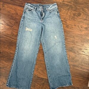 Express Light Blue Distressed Straight-Leg Jeans